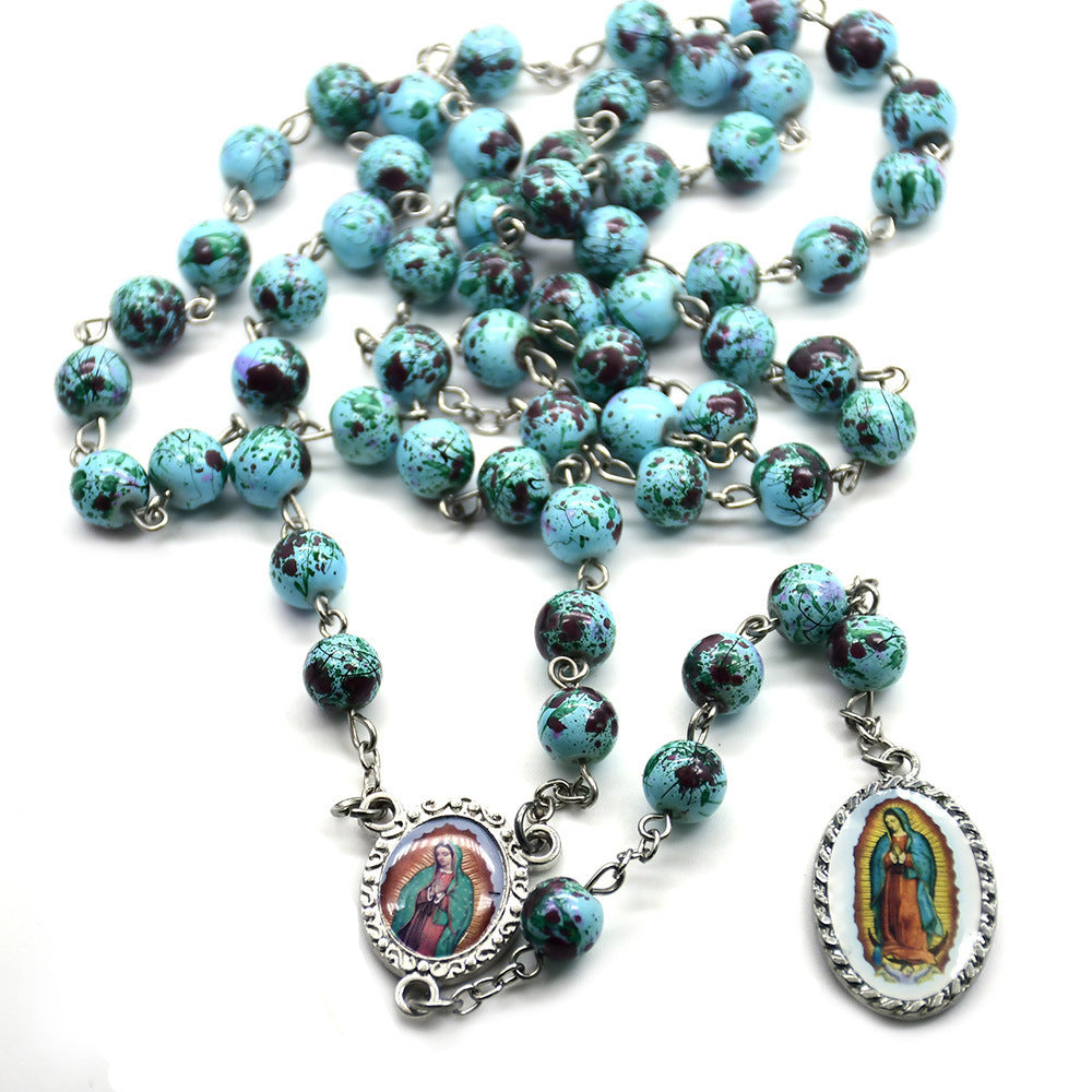 Crucifijo al por mayor Our Lady of Guadalupe Rosary Beads Collares de vidrio